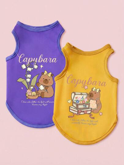 PETSIN 2 piezas de chaleco universal para mascotas, perros y gatos, con estampado lindo de capibara, cómodo y transpirable