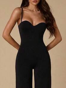 SHEIN BAE 女士优雅简约连体裤 - 黑色 - 查看 4