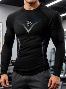 GymBeat Camiseta deportiva de compresión de manga larga y cuello redondo casual para hombres - Negro - Ver 1