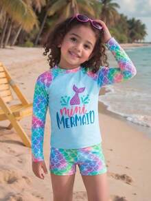 年轻女孩新款时尚印花长袖连体泳衣 - 彩色 - 查看 1