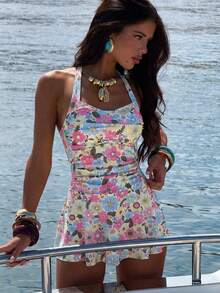 Swim Vcay 女士碎花褶皱沙滩度假泳装裙 - 彩色 - 查看 1