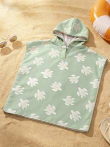 男童无袖鲨鱼印花针织罩衫，可爱蓝色卡通设计，休闲百搭，适合游泳、海滩、泳池、暑假和假日穿着。 - 橄欖綠 - 查看 6