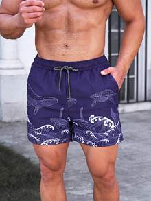 CoralVoy Shorts de playa con estampado de olas y cordón ajustable para hombres - Morado - Ver 4