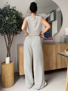 Marta Soriano 女士两件套条纹背心和裤子，休闲 - 黑與白 - 查看 2