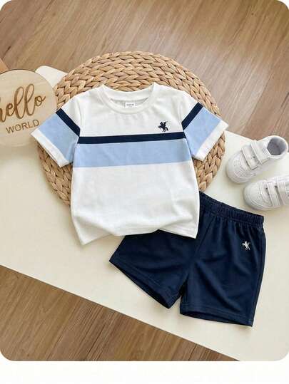 Baby Boys' Casual Colorblock T-Shirt And Shorts Set, Summer