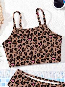 SHEIN 少女休闲简约修身吊带背心和三角比基尼泳衣套装，适合夏季穿着 - 彩色 - 查看 5