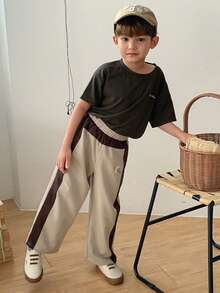 DAZY Young Boys' Casual Contrast Color Elastic Waist Pants - Brown - View 7