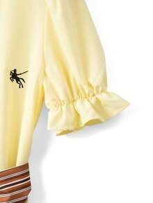 GlowEve Women's Elegant Casual Buttercup Yellow Petal Sleeve V-Neck Cardigan Midi Dress With Embroidery, Spring/Summer - Yellow - View 6