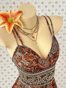 SuriyaCove 女士休闲佩斯利印花吊带中长连衣裙 - 彩色 - 查看 4