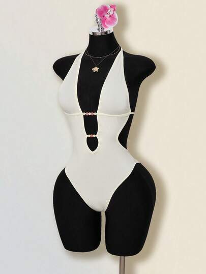 SHEIN ICON 女士纯色串珠吊带连体衣，约会时尚之选