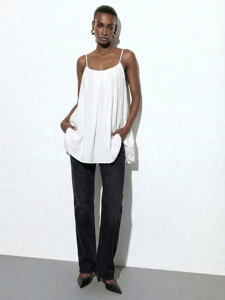 SHEIN Maija Women's Solid Color Pleated Casual Loose Camisole, Summer Tops, Summer Clothes, Summer Outfits For Women, Summer Top , Spring Clothing , Spring Outfit , Party Top, Party Outfit , Beach Dresses For Women, Beach Outfits, Weddings & Events , Graduation Ceremony, Birthday Outfits For Women, Elegant Women's Blouses , Holiday Outfits For Women, Summer Holiday Outfits, Beach Vacation Outfits For Women , Various Ways To Wear