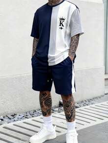 Manfinity VCAY Men's Elegant Printed T-Shirt Set, Suitable For Commuting - Multicolor - View 2