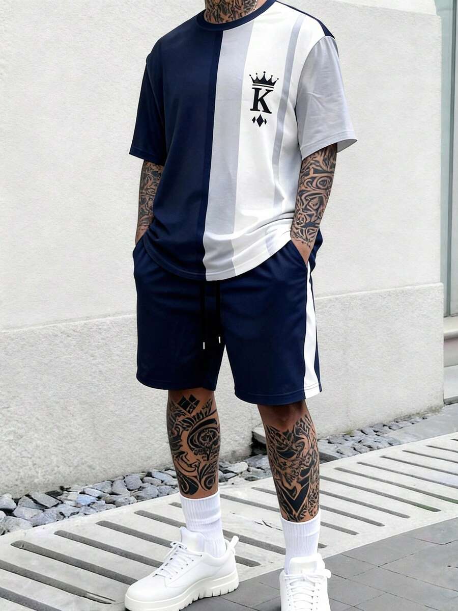 Manfinity VCAY Men's Elegant Printed T-Shirt Set, Suitable For Commuting