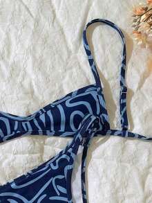 Swim Mod 2件套女士随机印花吊带性感比基尼套装，夏季 - 彩色 - 查看 5