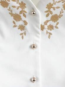 GlowEve Linen-Like Fabric Printed Gold Button Vacation Shirt For Women - Apricot - View 5