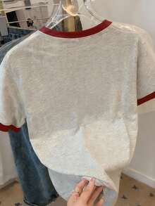 Resyla Camiseta de manga corta de cuello redondo casual con estampado de letras y bandera americana para mujer, verano - Multicolor - Ver 2