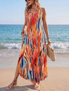 Sylviya Women Sleeveless Casual Dress, Simple And Fashionable For Daily Wear - Coral Orange - View 5