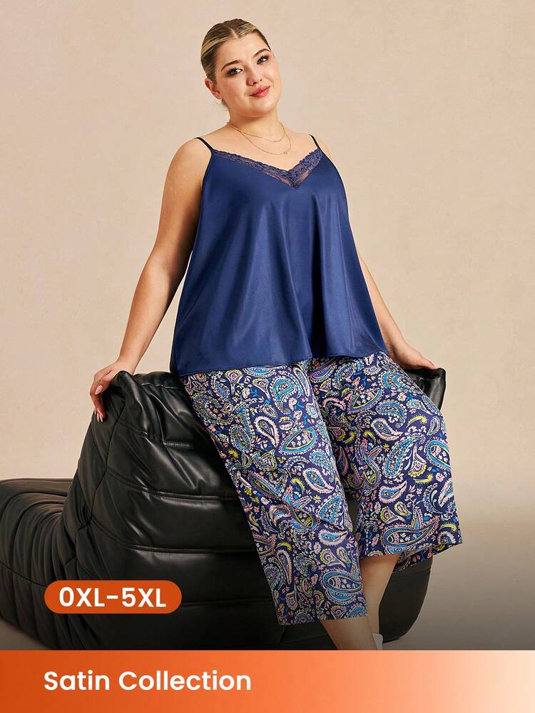 Plus Size Summer Navy Paisley Pajama Set