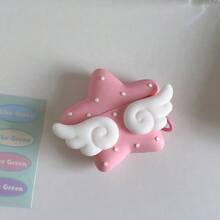 天使翅膀和粉色星星图案保护壳，兼容苹果第三代/第四代蓝牙无线耳机 - 粉色 - 查看 1