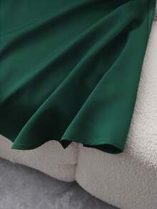 Franclia Women's Dark Green Summer Casual Work Dress,Elegant Short-Sleeved A-Line Long Dress,Glossy Flowing Fabric Cinched Waist Business Office Party Attire - Green - View 6