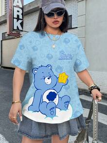 SHEIN X Care Bears 大码女式圆领卡通字母印花休闲百搭日常短袖T恤 - 白色 - 查看 3