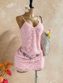 Soleia Vestido de tirantes con textura floral y drapeado para mujer - Rosa - Ver 6