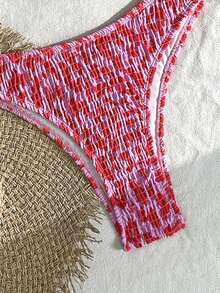 Swim Vcay Bestselling Tropical Floral Print Crinkle Halter Neck Tankini Bikini Set Set, Beach Holiday Swimwear For Swimming, Beach Party - Multicolor - View 3