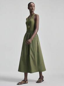Ontre 女士无袖绿色拼接二合一连衣裙，优雅婚礼宾客之选，简约浪漫法式风，奢华都市时尚商务休闲办公装，低调复古高端，都市通勤高品质机场邮轮必备单品，百搭季节性婚礼系列连衣裙 - 綠色 - 查看 6