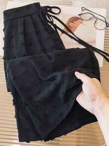 Franclia Women's Summer Black Fashionable 2026 New Personalized Accent Lace-Up Loose Drape Wide Leg Pants - Black - View 3