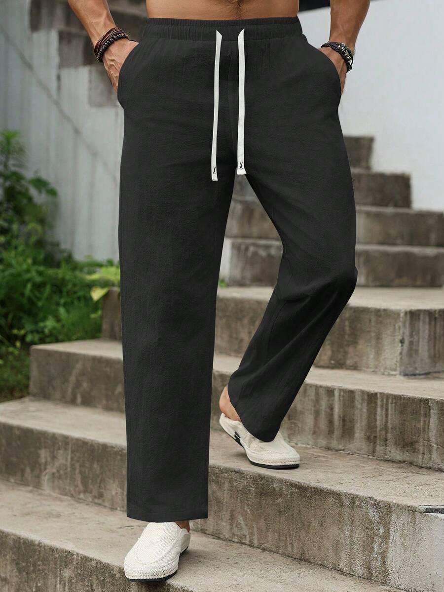 Manfinity RSRT Men's Casual Versatile Loose Cotton Pants - Black - View 1