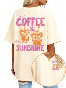 EMERY ROSE Plus Size Women's Plus Size V-Neck Casual Loose T-Shirt With Dropped Shoulders, Summer - Apricot - View 1