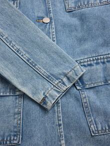 GlowEve 女士翻领长袖单排扣多口袋牛仔夹克 - 淺色水洗藍 - 查看 6