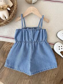 LMoss Kids Baby Girls' Oversized Bow Denim Jumpsuit,Summer Outfits,Casual And Fashionable Vacation Outfits,Street Wear,2000s Style ,Comfortable And Soft Denim,Comfortable And Soft Denim Pant,  Overall - Light Wash - View 7