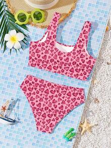 SHEIN 少女休闲简约吊带背心和三角比基尼泳衣套装，适合夏季穿着 - 彩色 - 查看 2