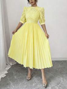 Rafferiza Elegant Pleated Dress - Yellow - View 6