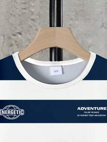 SHEIN 青少年/青年男童休闲条纹洛杉矶和幸运印花圆领T恤，春夏款 - 彩色 - 查看 3