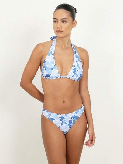 KSTM 女士挂脖比基尼套装，花卉印花三角上衣和性感泳裤