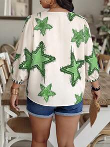 Weeklong Plus Size Random Print V-Neck Casual Holiday Shirt - Multicolor - View 2