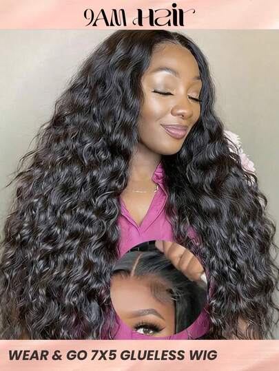 Glueless Wigs Brazilian Virgin Human Hair Pre Plucked Pre Cut 7x5 Lace Closure Wigs Put On And Go Deep Wave Curly Lace Front Wigs For Women Wet And Wavy Natural Hairline 180% Density