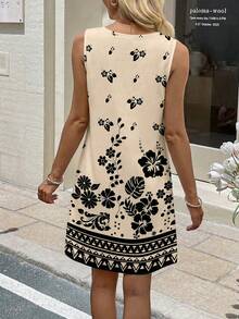 SHEIN LUNE 女士休闲无袖印花短款度假连衣裙，夏季连衣裙，度假装，波西米亚风连衣裙，无肩带连衣裙，衬衫裙 - 彩色 - 查看 4