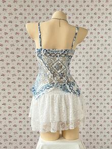 SuriyaCove Women's Y2K Floral Lace Front Tie Camisole Top - Blue - View 2