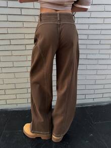 Livesso Jeans de algodón casual de mujer con unicolor y rayas de contraste - Camel - Ver 2