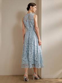 Anewsta Trang phục dự tiệc và nghỉ dưỡng thanh lịch, mẫu mới về: Đầm ren không tay màu xanh nhạt sang trọng kiểu Pháp, dáng ôm eo, thích hợp đi biển. - Màu xanh nhạt - Xem 7