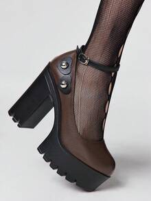 Sugerpunk Women's Leopard Print Thick Sole Buckle Design High Heel Shoes, Suitable For Party Occasions Valentine's Day - Coffee Brown - View 10