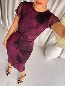 Lavishia Women's Abstract Print Mid-Length Dress, Spring/Summer - Hot Pink - View 5