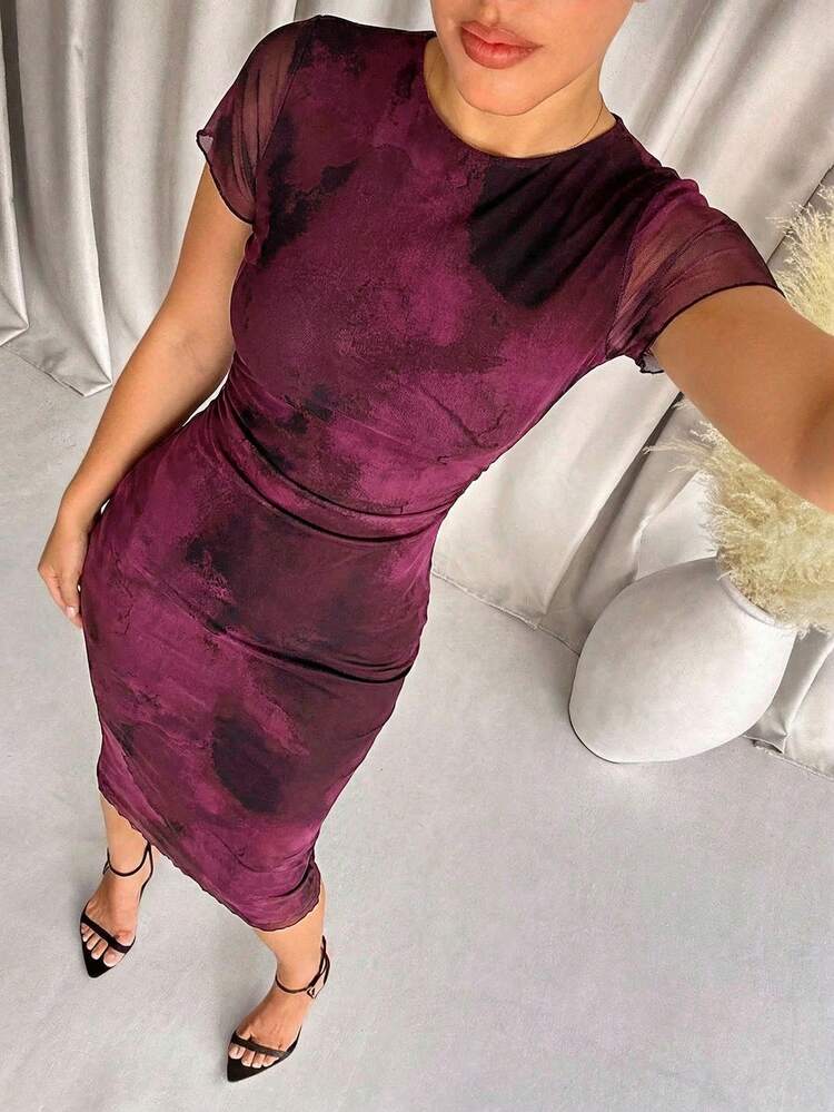 Lavishia Vestido de longitud media con estampado abstracto para mujer, primavera/verano - Rosa Fucsia - Ver 5