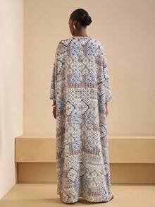 Vesra Đầm Bohemian dáng rộng cổ chữ V sâu in họa tiết dành cho nữ - Màu xanh lam - Xem 2