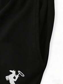 少女刺绣短袖T恤和裤子休闲套装 - 黑色 - 查看 4