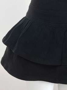 SHEIN PETITE Women's Ruffled Hem Denim Mini Skirt - Black - View 6