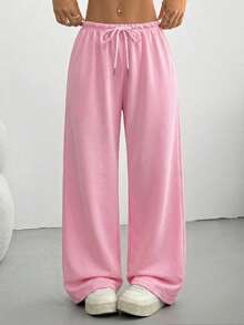 CovetEZ 2 chiếc quần thể thao nữ màu pastel dáng rộng, có dây rút, chất liệu nhẹ, thích hợp mặc hàng ngày và đi học vào mùa xuân/hè. - Nhiều màu - Xem 8